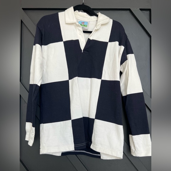 Rowing Blazers Super Heavyweight Checkered Rugby Shirt in White & Navy, Size S - Picture 2 of 5